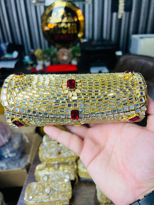 Large Cylinder Shape Kundan Work Bag 12-K