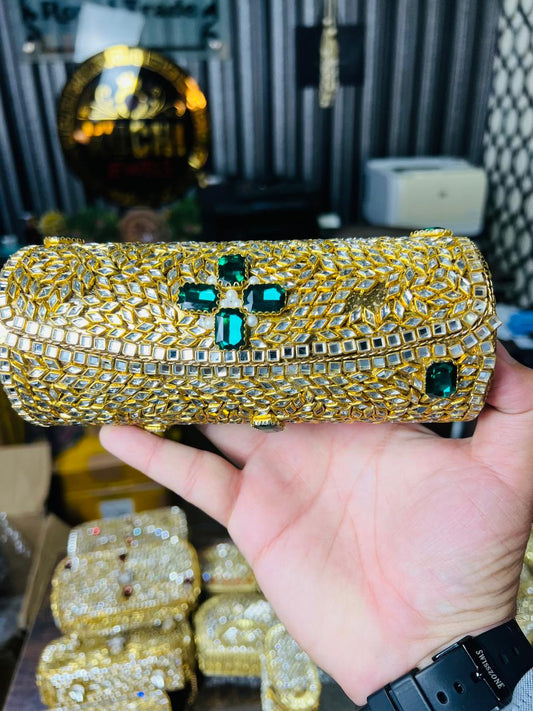 Large Cylinder Shape Kundan Work Bag 17-K