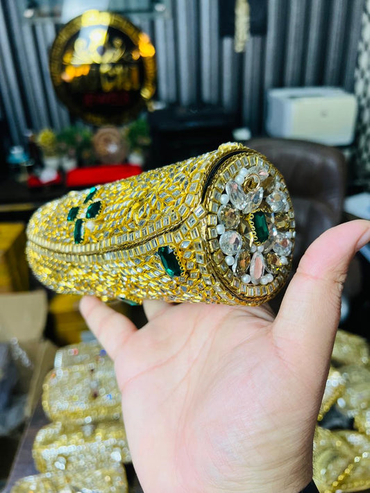 Large Cylinder Shape Kundan Work Bag 17-K