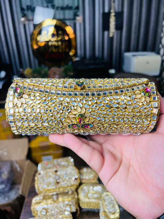 Large Cylinder Shape Kundan Work Bag 18-K