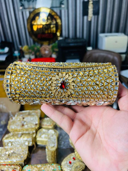 Large Cylinder Shape Kundan Work Bag 19-K