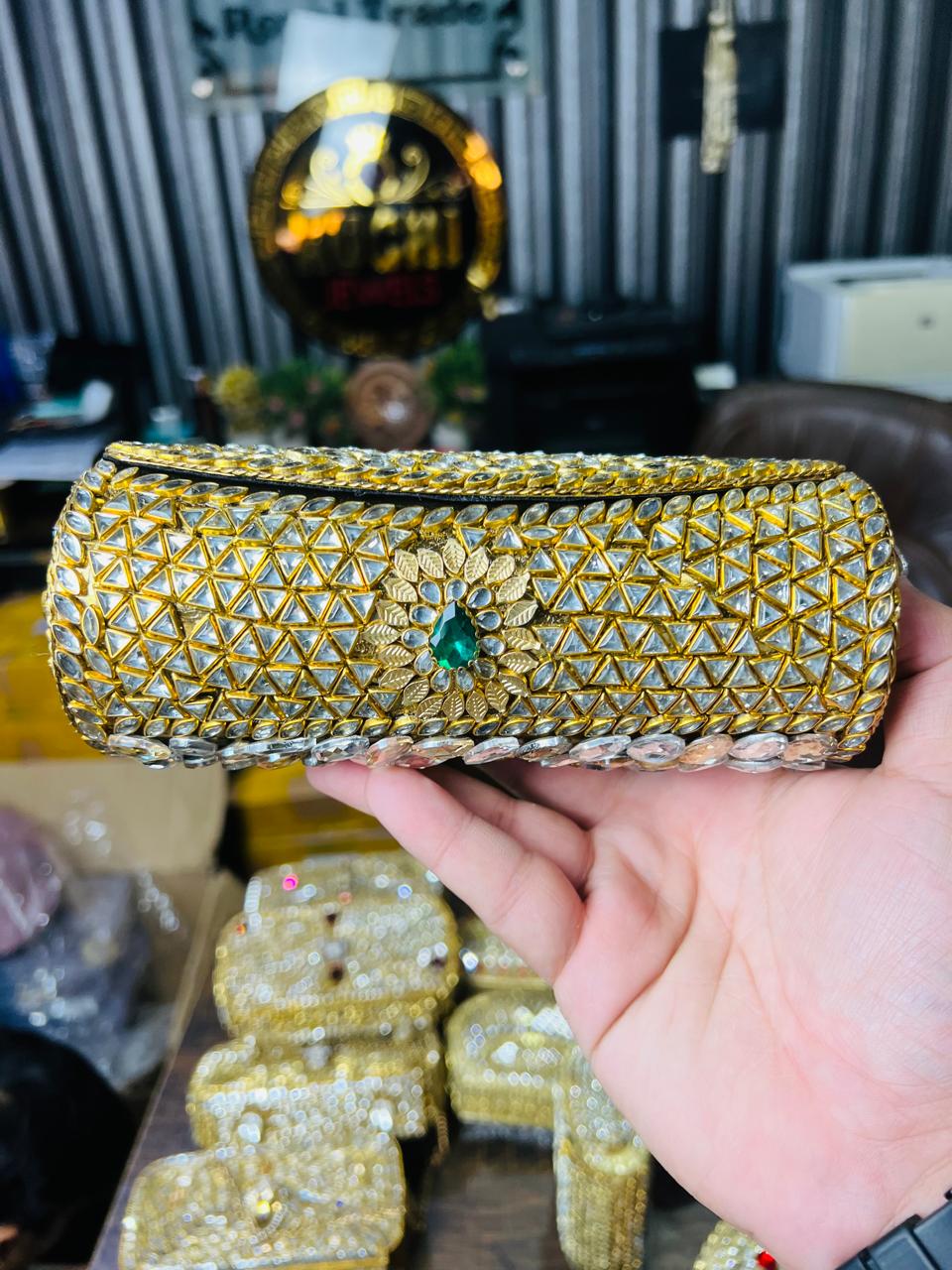 Large Cylinder Shape Kundan Work Bag 13-K