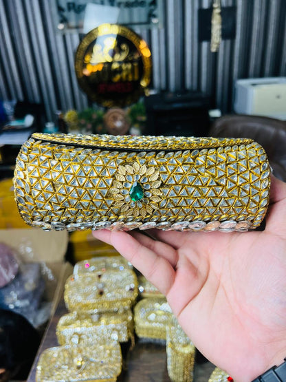 Large Cylinder Shape Kundan Work Bag 13-K