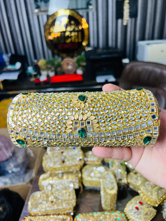 Large Cylinder Shape Kundan Work Bag 14-K