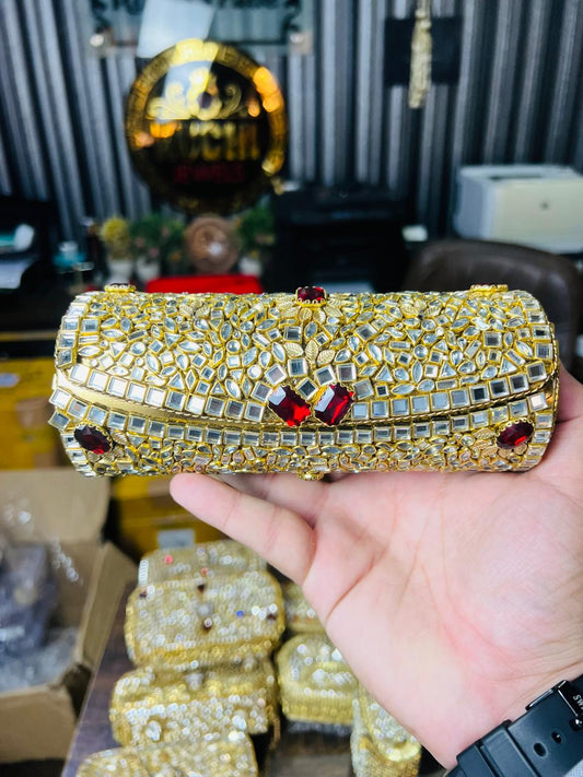 Large Cylinder Shape Kundan Work Bag 15-K