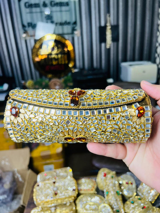 Large Cylinder Shape Kundan Work Bag 16-K