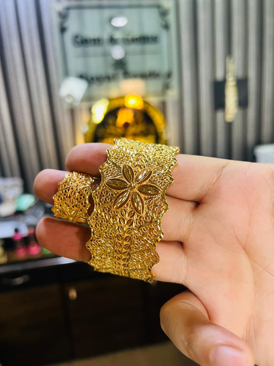 Gold Plated Adjustable Bracelet & Ring - Flower Design