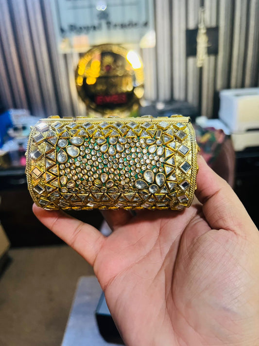 Medium Kundan Golde Bag Cylinder Shape BB-K8