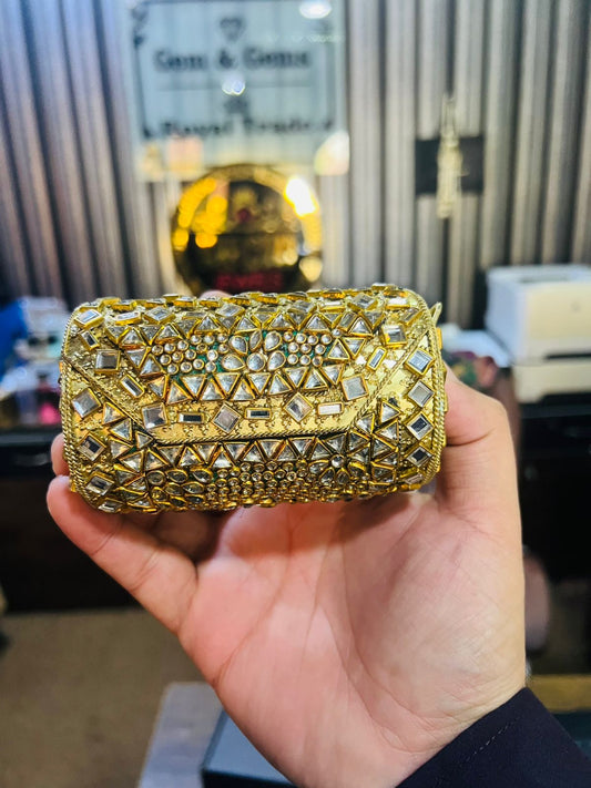 Medium Kundan Golde Bag Cylinder Shape BB-K8