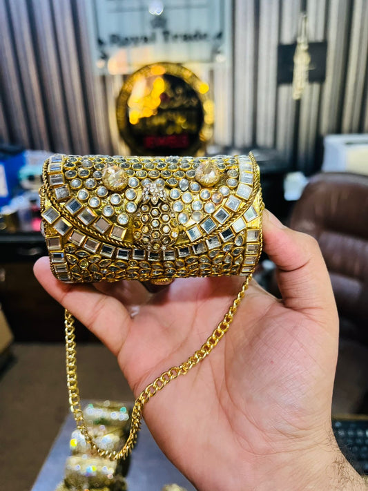 Mini Kundan Metal Cylinder Bag Best Price KK-10