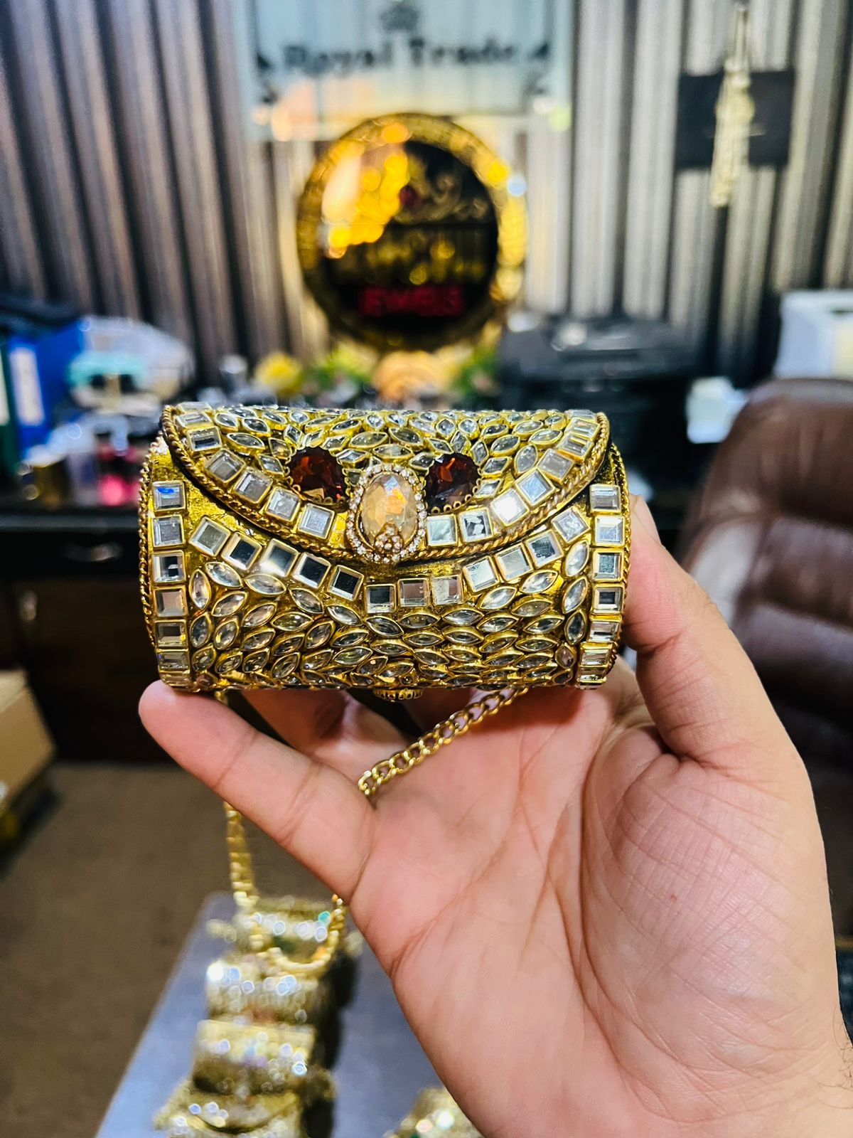 Mini Kundan Metal Cylinder Bag Best Price KK-08