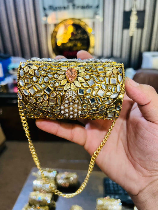 Mini Kundan Metal Cylinder Bag Best Price KK-13