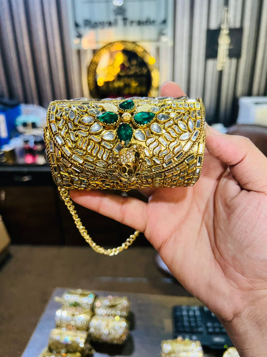 Mini Kundan Metal Cylinder Bag Best Price KK-11
