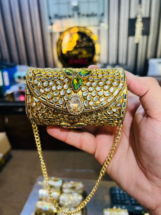 Mini Kundan Metal Cylinder Bag Best Price KK-16