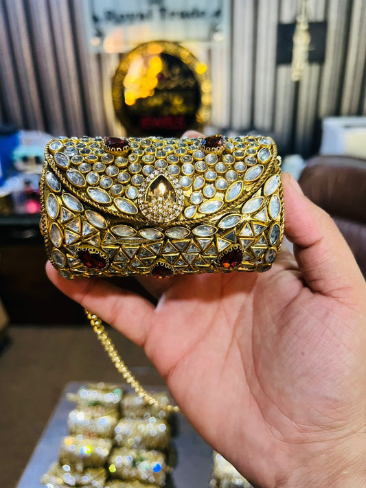 Mini Kundan Metal Cylinder Bag Best Price KK-15