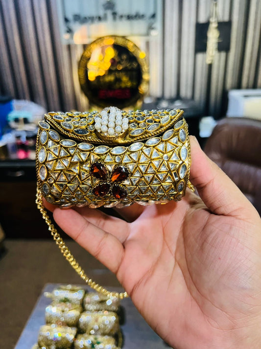 Mini Kundan Metal Cylinder Bag Best Price KK-17