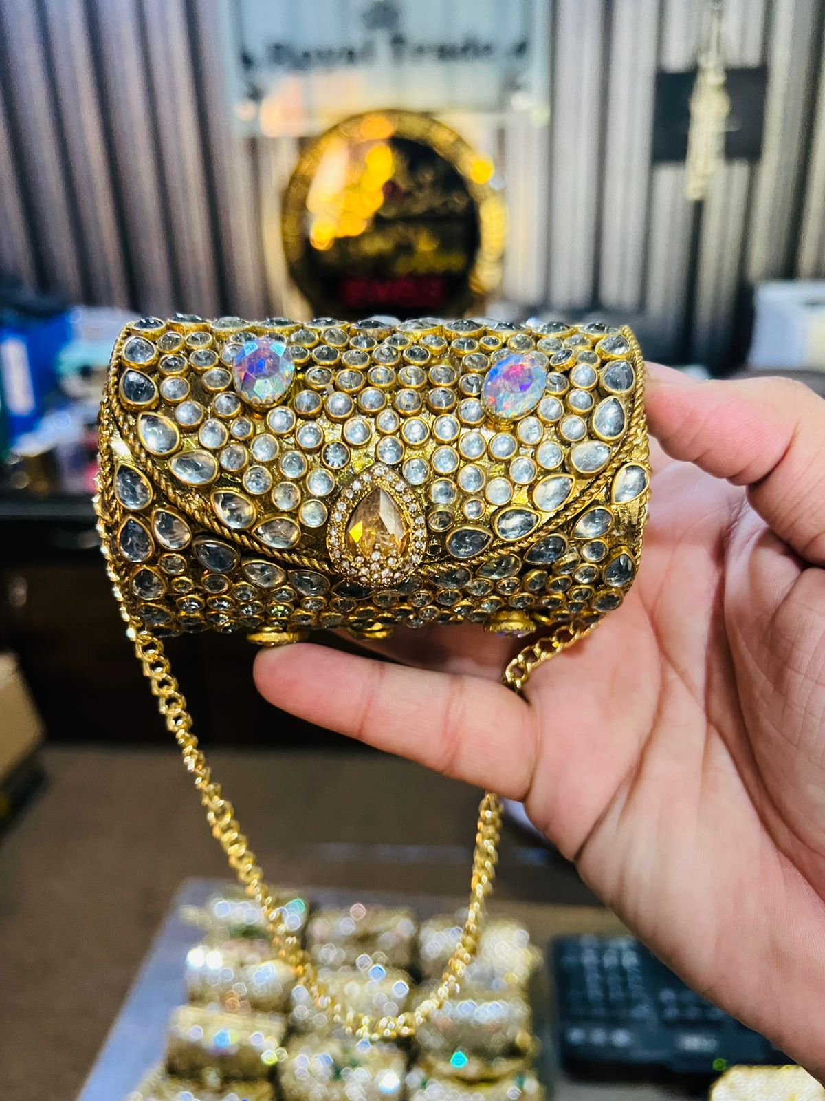 Mini Kundan Metal Cylinder Bag Best Price KK-23