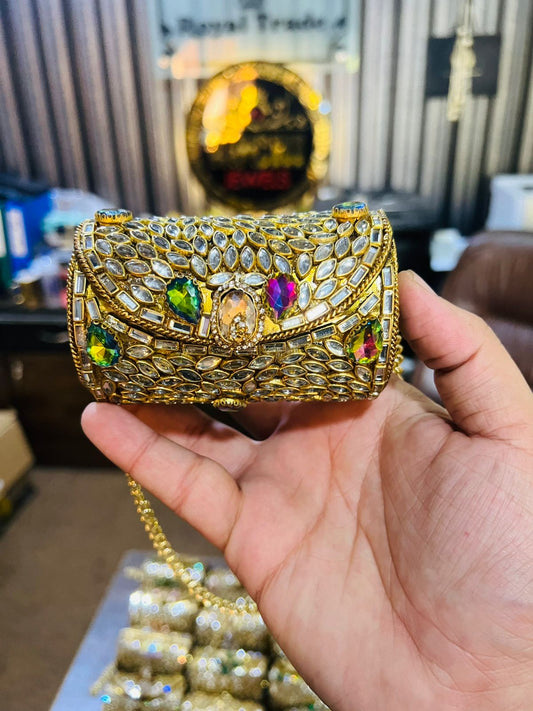 Mini Kundan Metal Cylinder Bag Best Price KK-22
