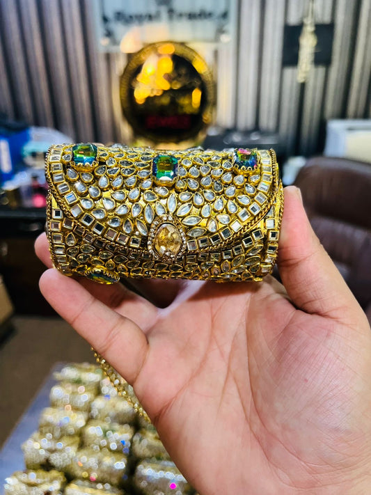 Mini Kundan Metal Cylinder Bag Best Price KK-27