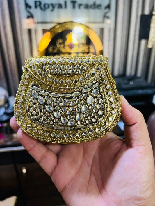 Medium Metal Bag With Kundan Work BB-13