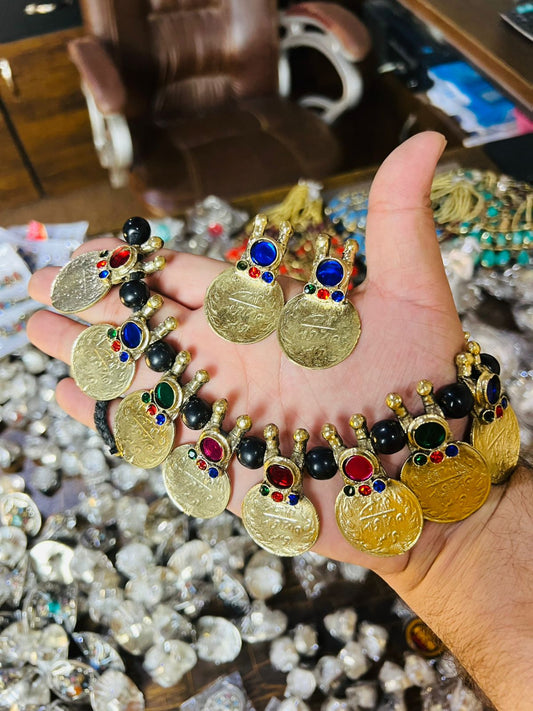 Golden Coins And Multi Beads Necklace Set