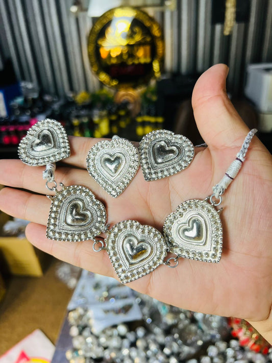 3 Silver Heart Necklace Set With Silver Ring And Earring