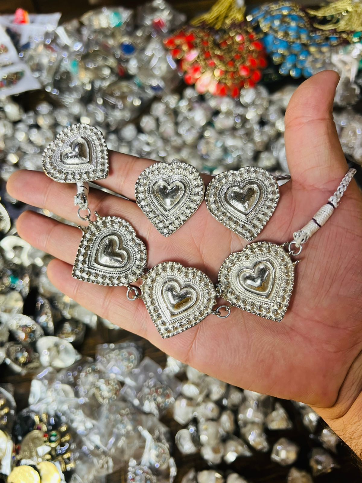 3 Silver Heart Necklace Set With Silver Ring And Earring