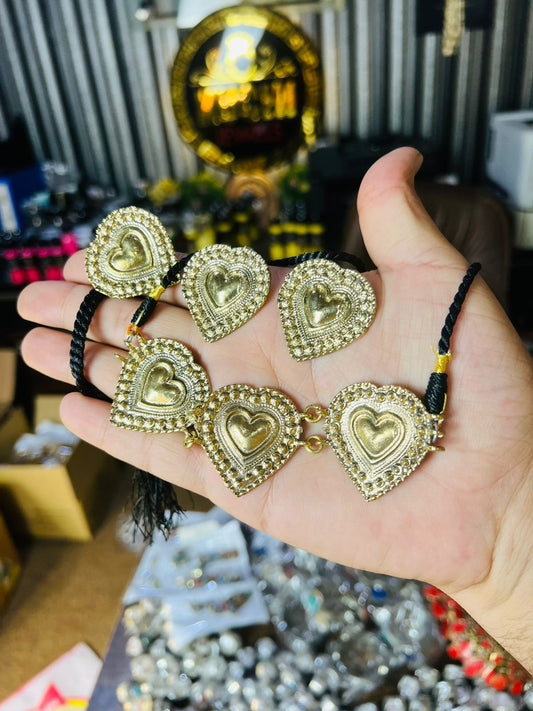 3 Golden Heart Necklace Set With Silver Ring And Earring
