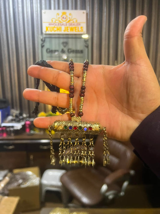 Afghani Pendant Golden Necklace With Strip to Tie