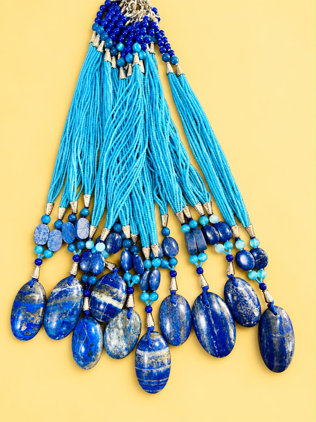 Lapiz Pendant &amp; Stone Beads String Necklace