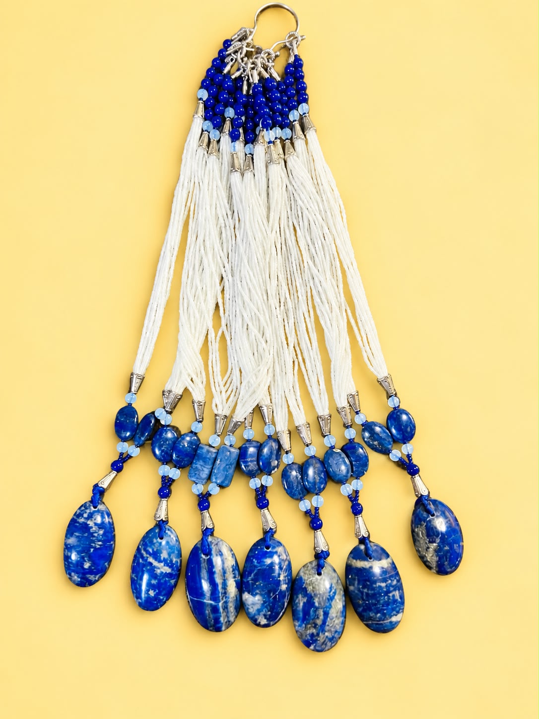 Lapiz Pendant &amp; Stone Beads String Necklace