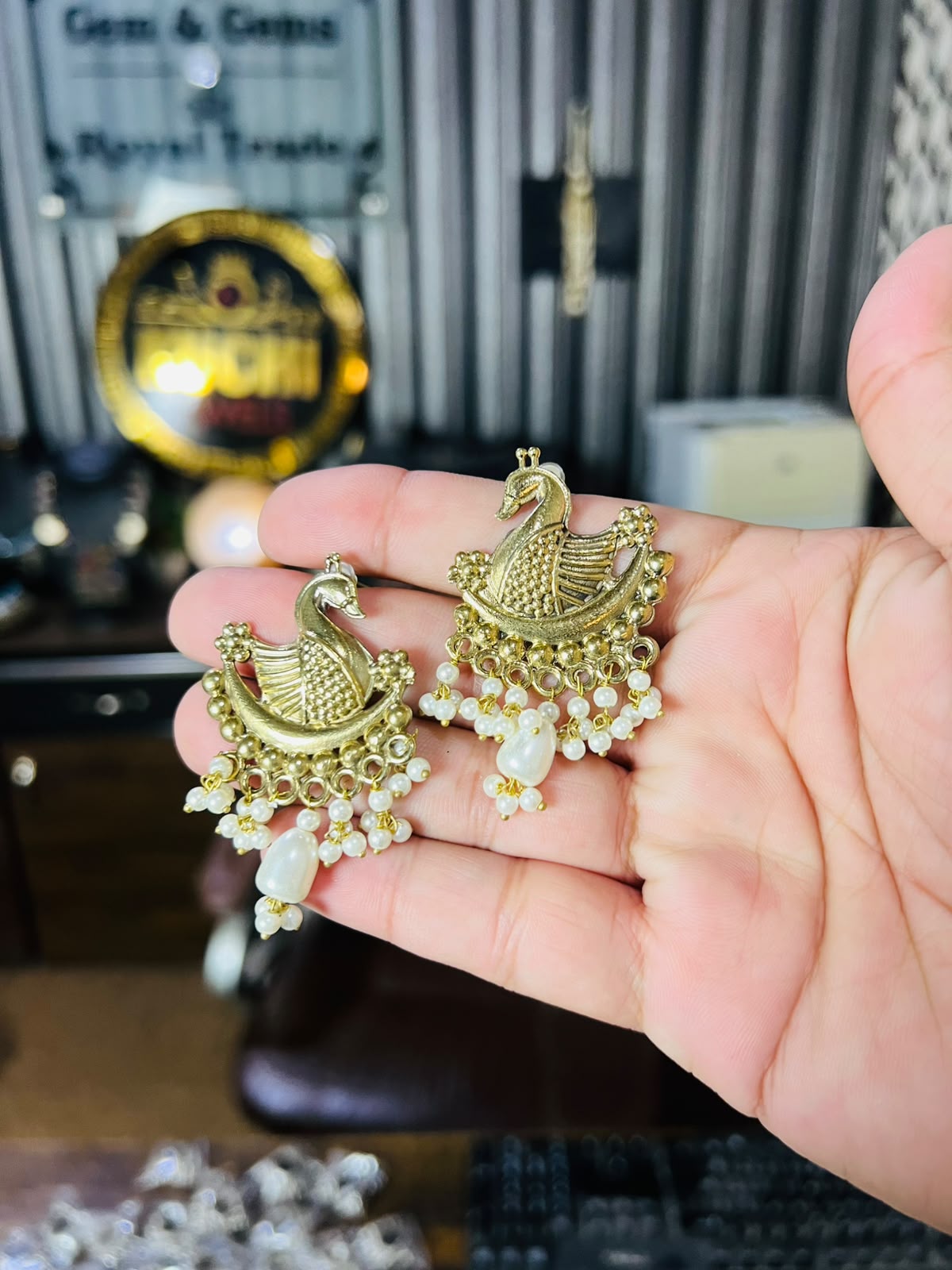 Golden Swan Pearl Drop Earrings