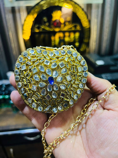 Best Price Mini Kundan Clutch Heart Shape (Multi Stone)