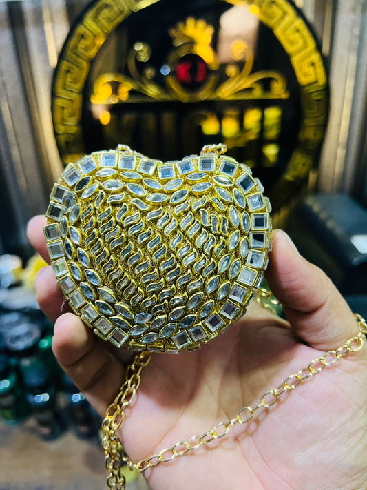 Best Price Mini Kundan Clutch Heart Shape (Multi Stone)