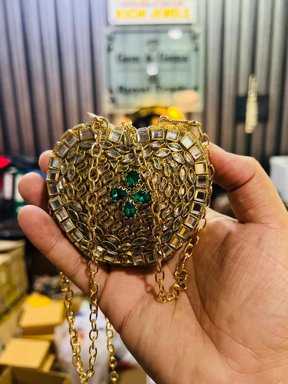 Best Price Mini Kundan Clutch Heart Shape (Multi Stone)