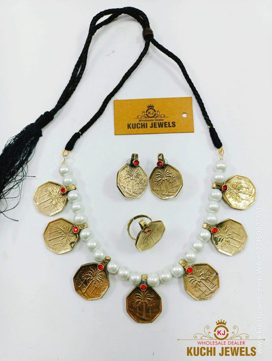 White Beads Egyptian Coins Choker Set