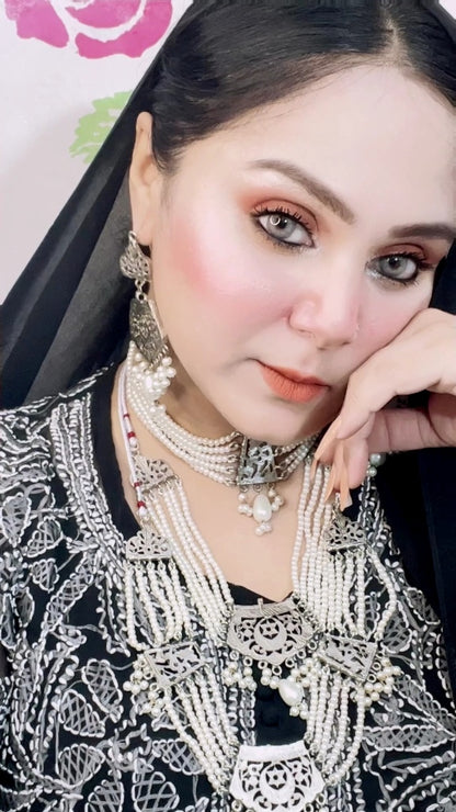 White Pearl Mala And Double Choker Set