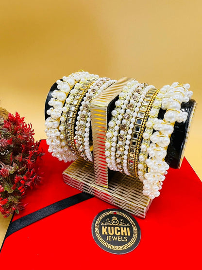 White Pearl Indian Gajra Bangles Set