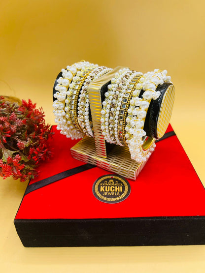 White Pearl Indian Gajra Bangles Set