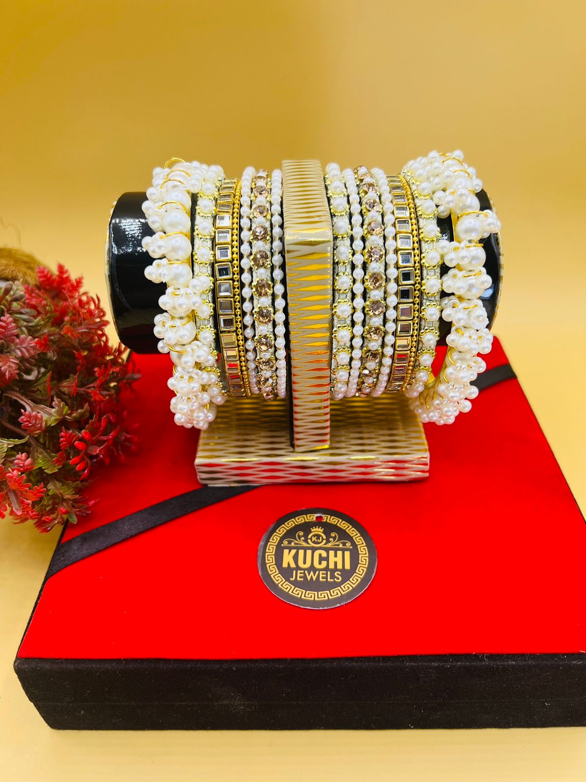 White Pearl Indian Gajra Bangles Set