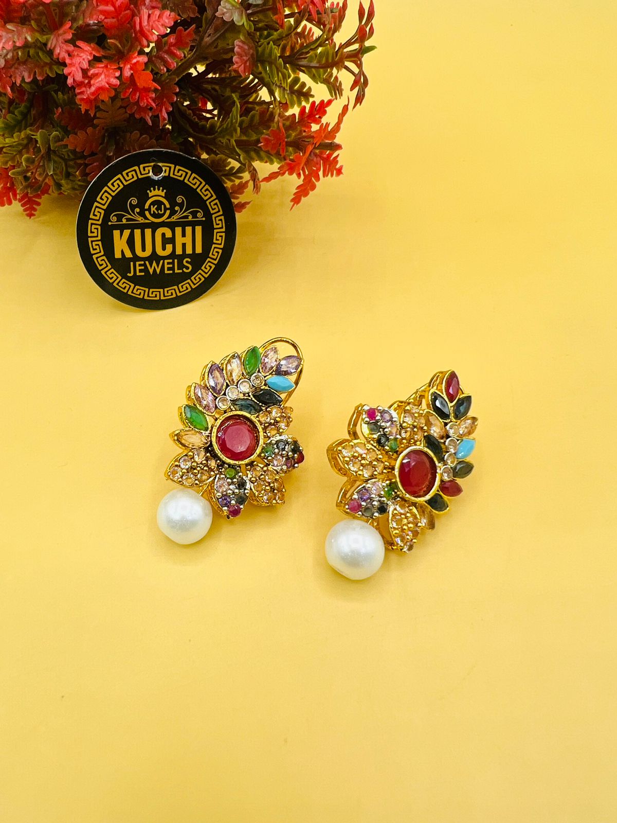 Zarqoon Stone Multi Color Earrings