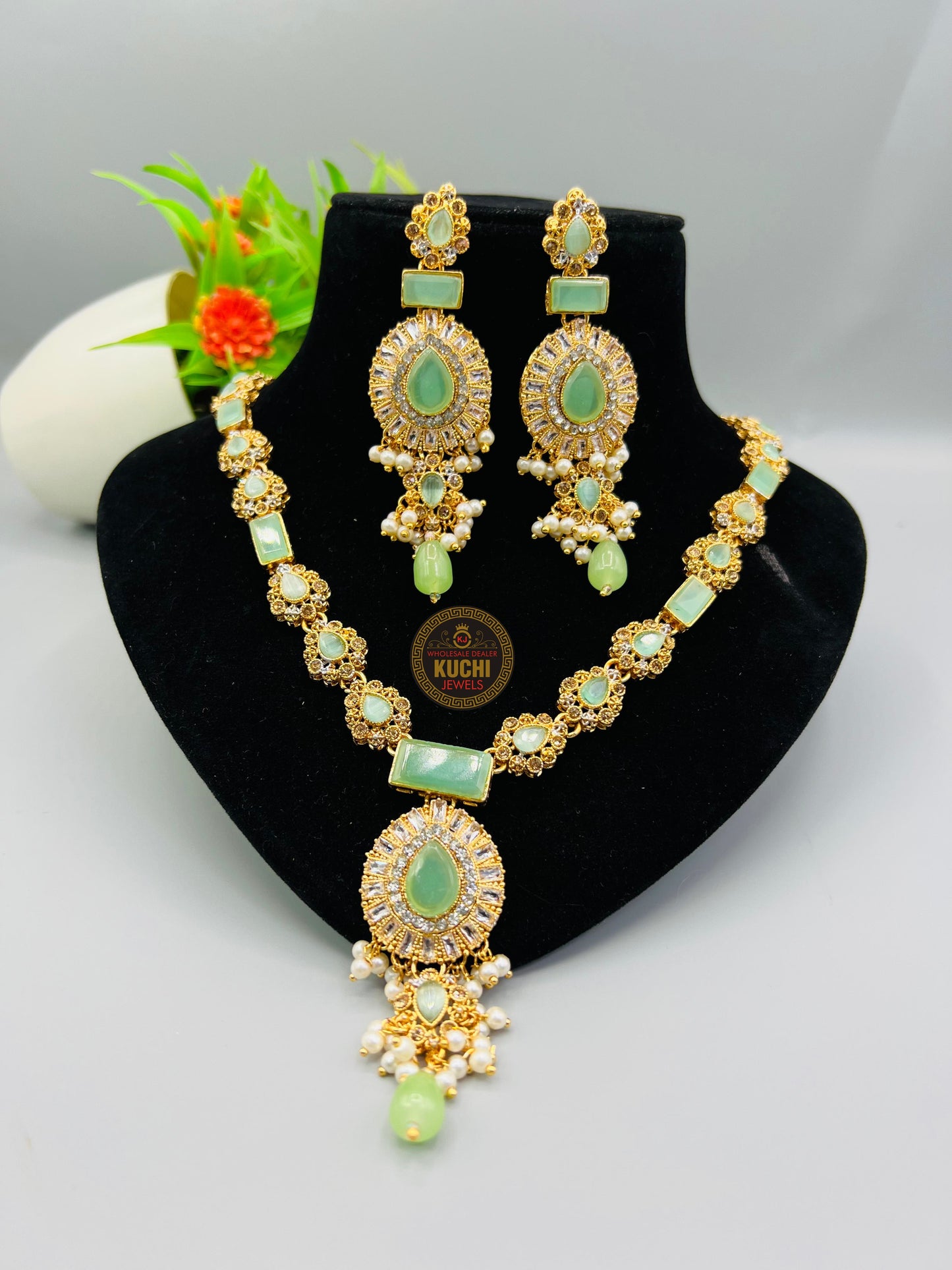 Zircon Golden Multi Color Necklace Set