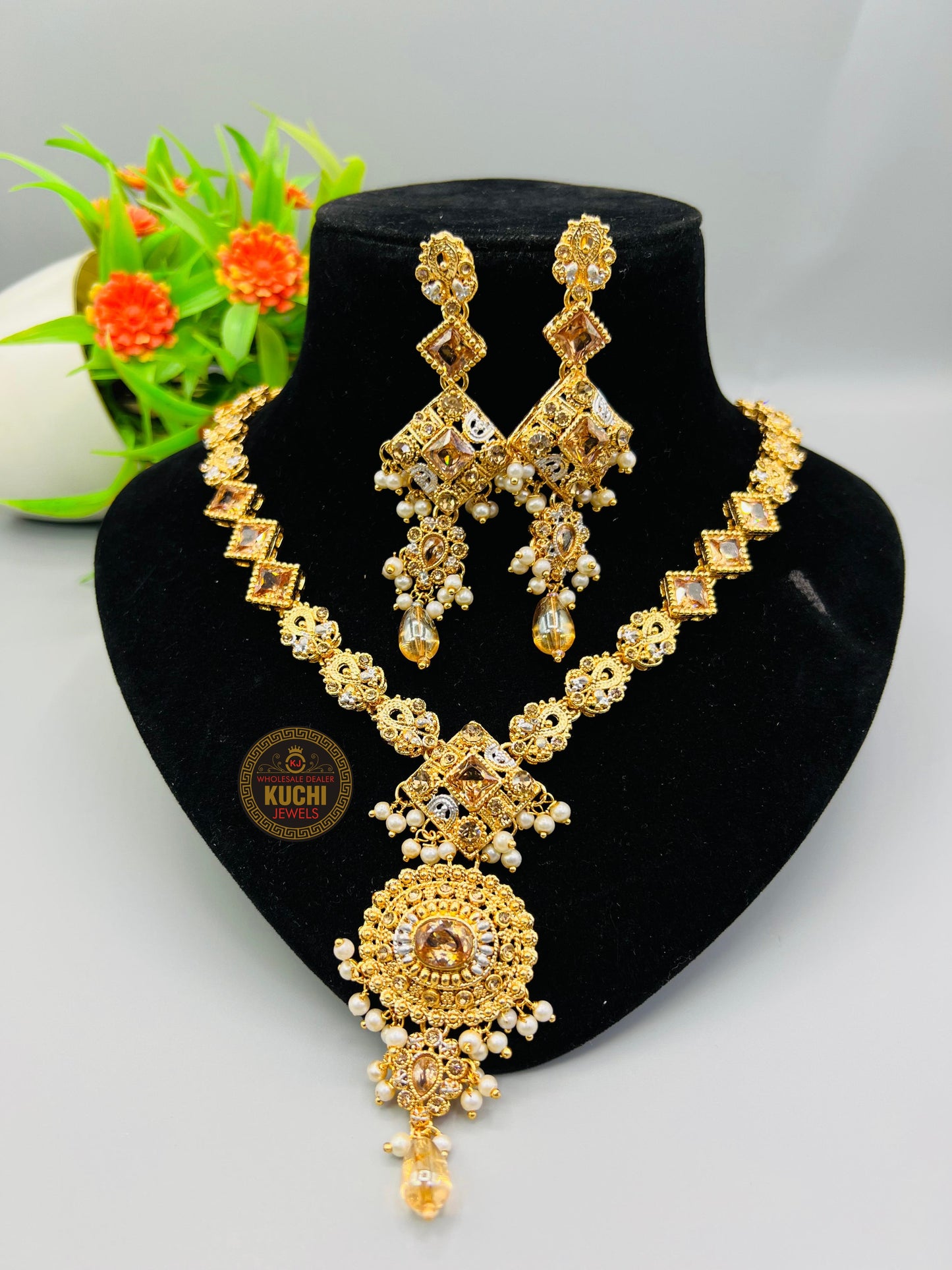 Zircon Golden Multi Color Necklace Set