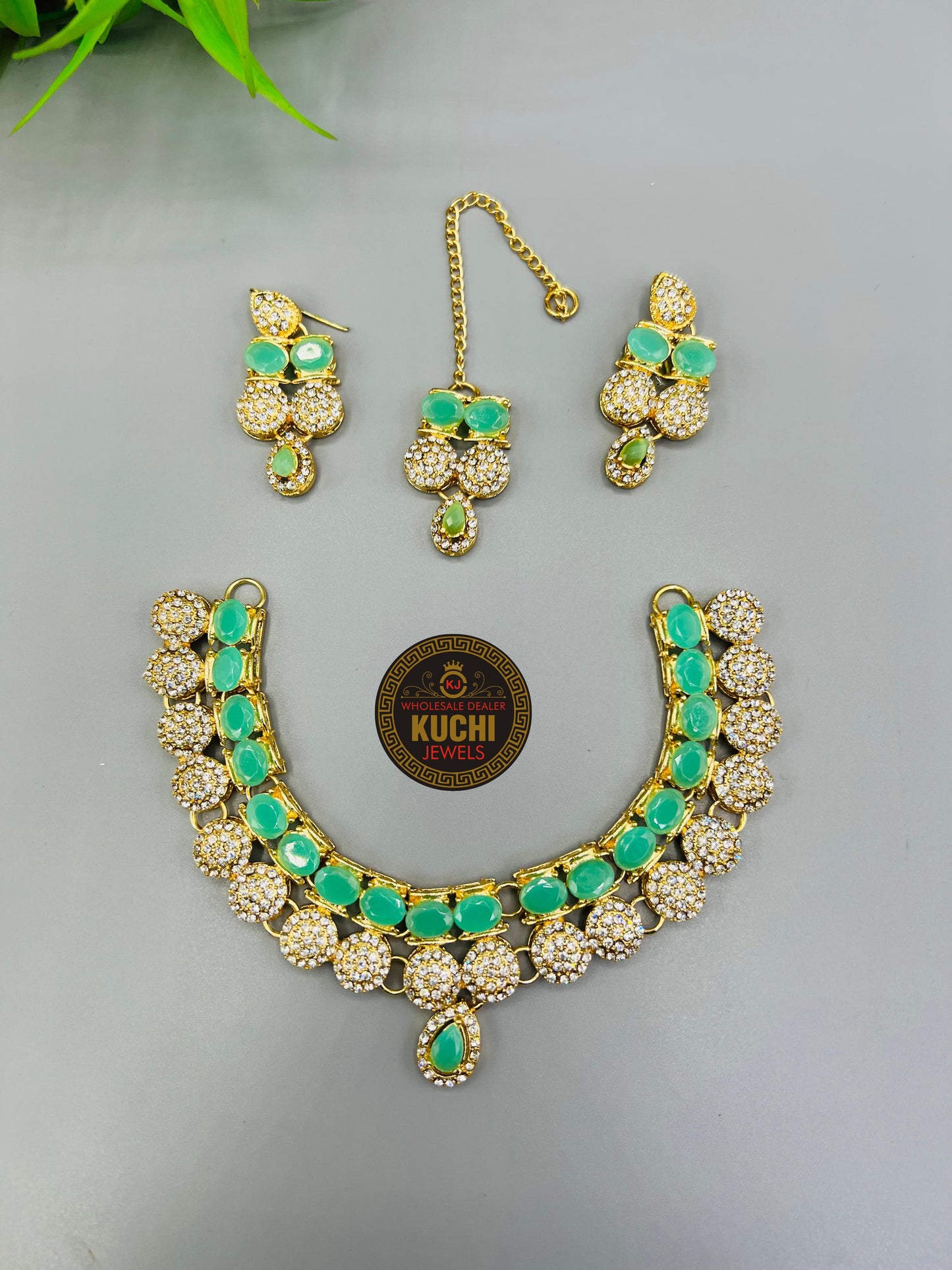 Zircon Necklace Set With Tikka