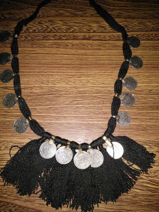 Black Thread And Coins Necklace